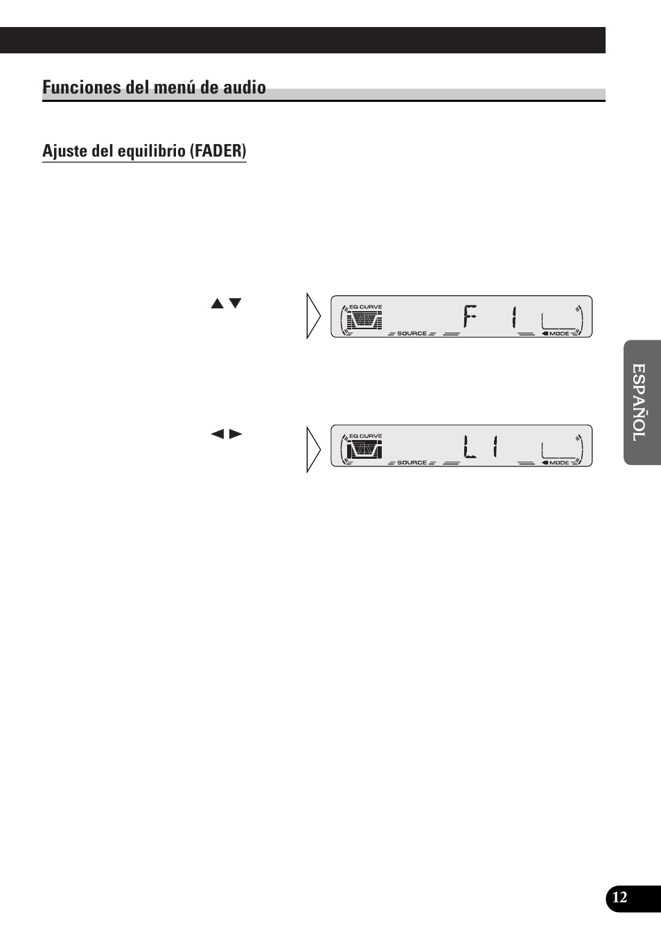 Funciones del menú de audio, Ajuste del equilibrio (fader), A title (english) | Pioneer spec DEH-12 User Manual | Page 53 / 64