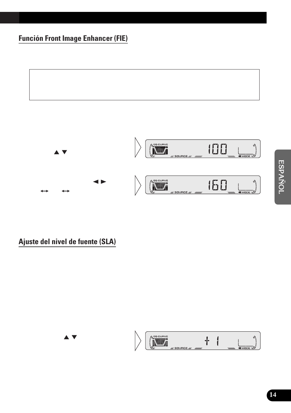 Función front image enhancer (fie), Ajuste del nivel de fuente (sla) | Pioneer spec DEH-12 User Manual | Page 55 / 64