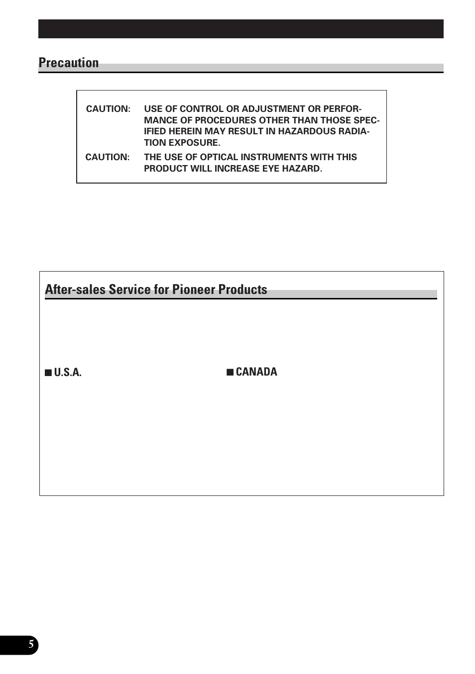 A title (english) before using this products, Precaution, After-sales service for pioneer products | Pioneer spec DEH-12 User Manual | Page 6 / 64