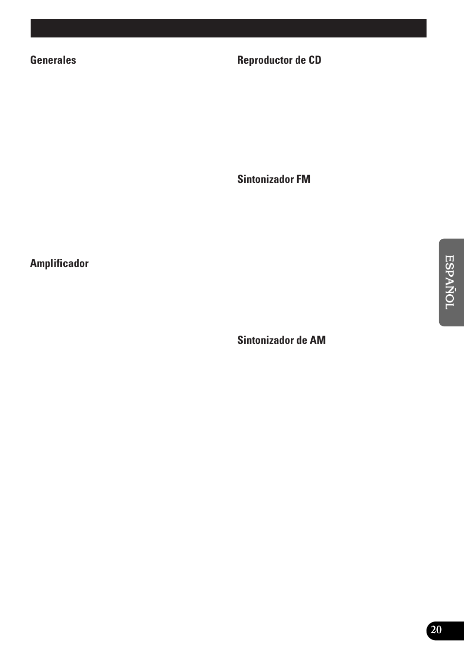 Especificaciones, A title (english) | Pioneer spec DEH-12 User Manual | Page 61 / 64