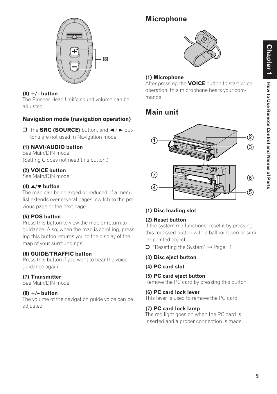 Microphone, Main unit, Chapter 1 | Pioneer AVIC-88DVD User Manual | Page 11 / 15