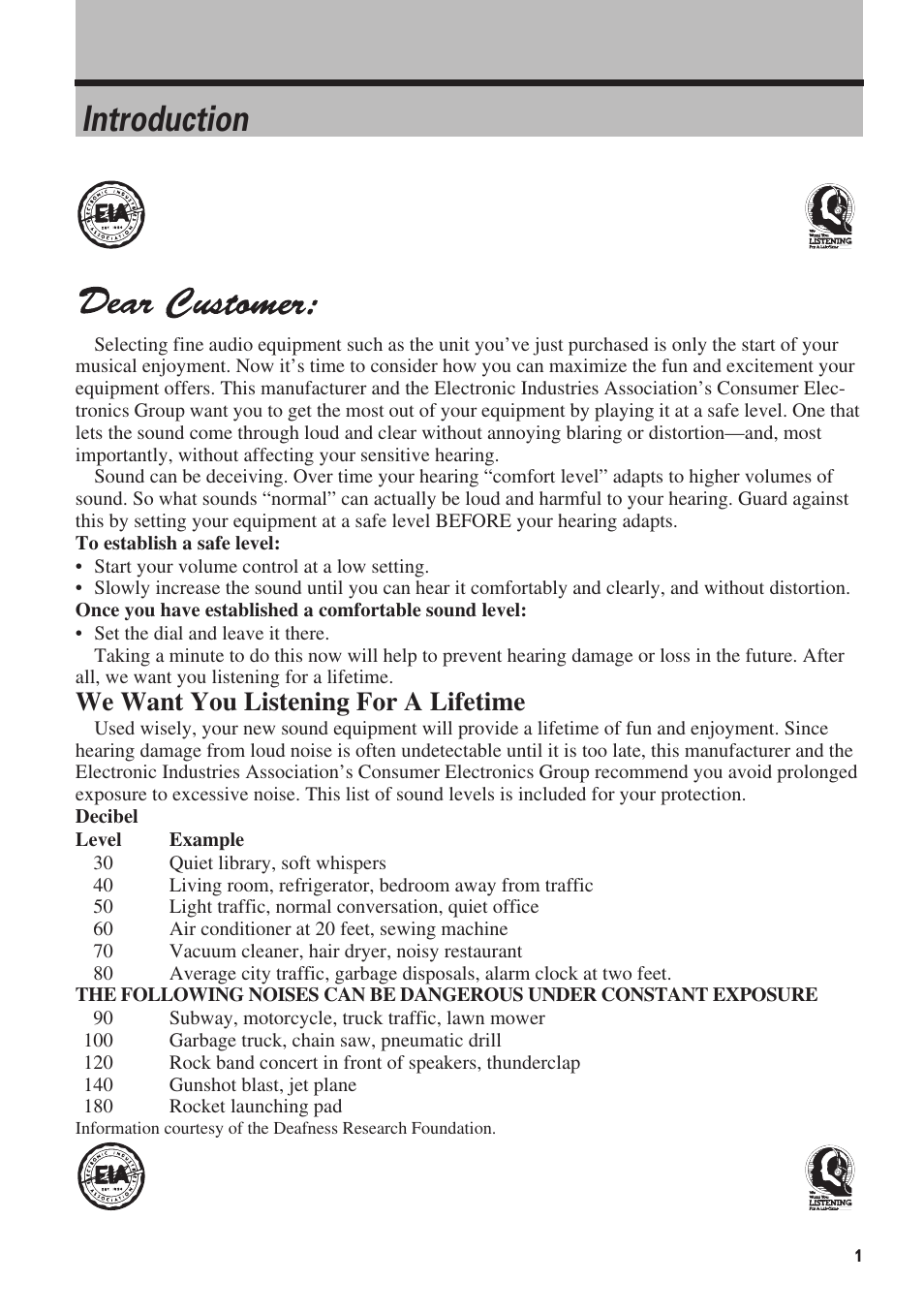 Introduction, We want you listening for a lifetime | Pioneer AVIC-88DVD User Manual | Page 3 / 15