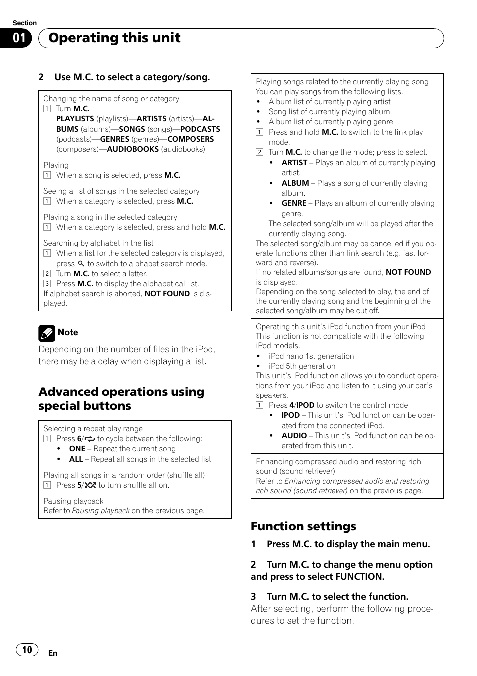 Operating this unit, Advanced operations using special buttons, Function settings | Pioneer DEH-2200UB User Manual | Page 10 / 75