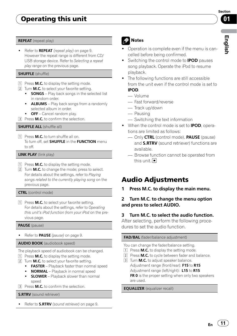 Audio adjustments, Operating this unit, English | Pioneer DEH-2200UB User Manual | Page 11 / 75