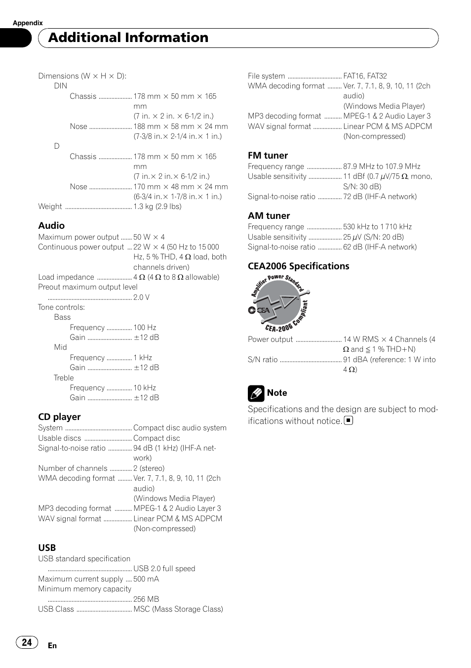 Additional information | Pioneer DEH-2200UB User Manual | Page 24 / 75