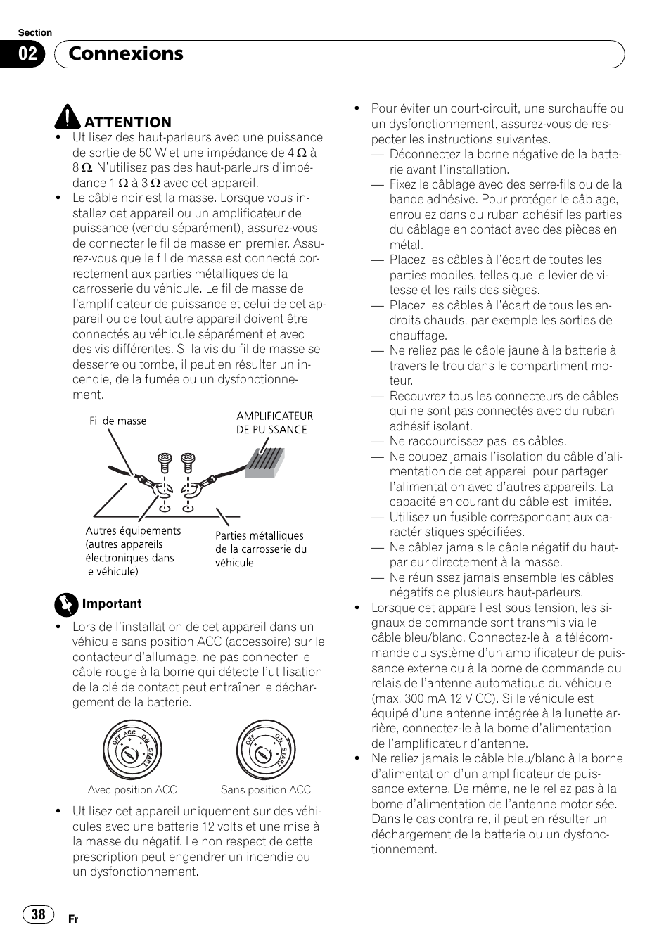 Connexions | Pioneer DEH-2200UB User Manual | Page 38 / 75