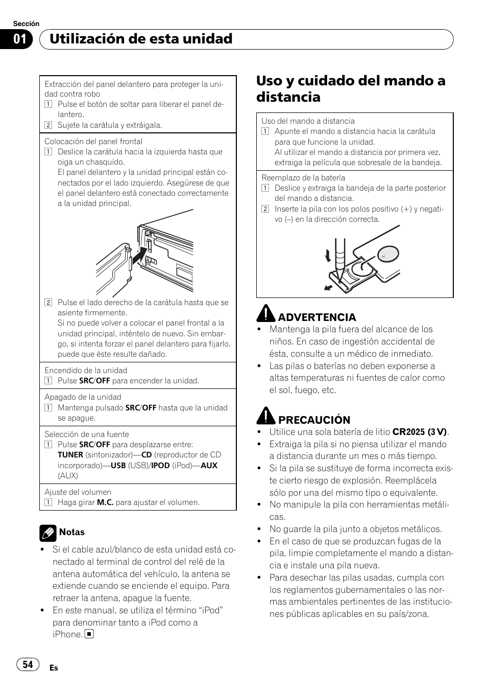 Uso y cuidado del mando a distancia, Utilización de esta unidad | Pioneer DEH-2200UB User Manual | Page 54 / 75