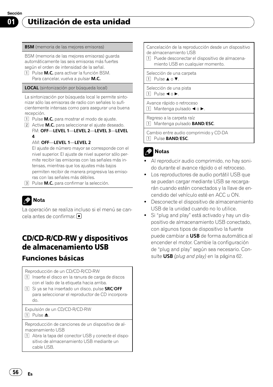 Cd/cd-r/cd-rw y dispositivos de almacenamiento usb, Utilización de esta unidad, Funciones básicas | Pioneer DEH-2200UB User Manual | Page 56 / 75