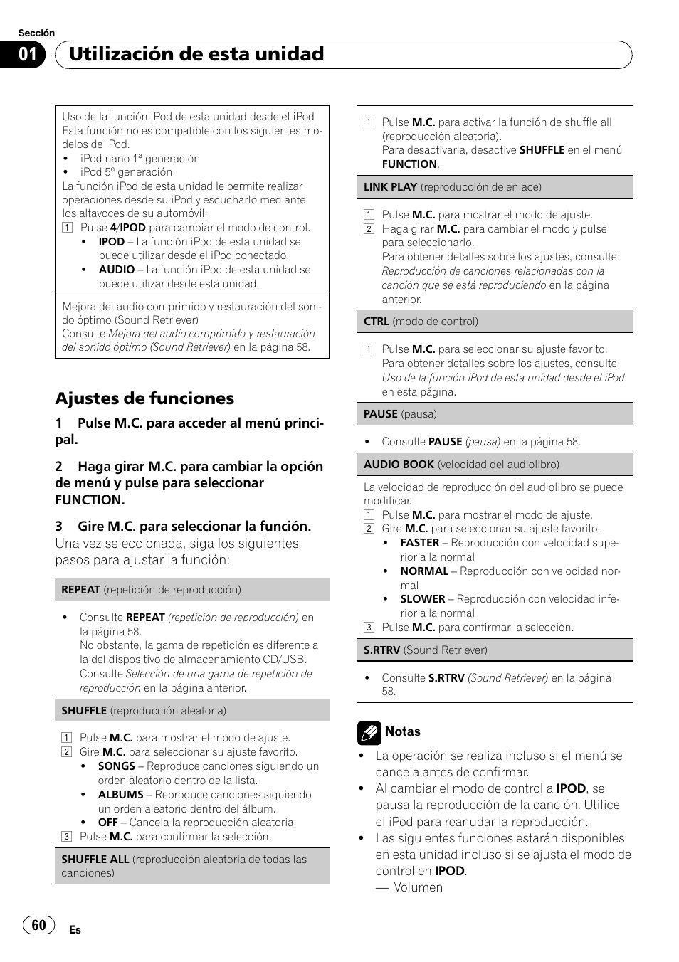 Utilización de esta unidad, Ajustes de funciones | Pioneer DEH-2200UB User Manual | Page 60 / 75