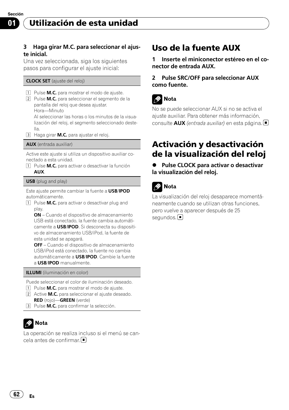 Uso de la fuente aux, Utilización de esta unidad | Pioneer DEH-2200UB User Manual | Page 62 / 75