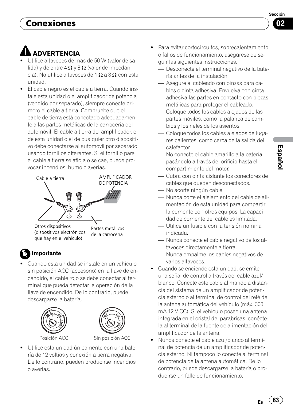 Conexiones, Español | Pioneer DEH-2200UB User Manual | Page 63 / 75