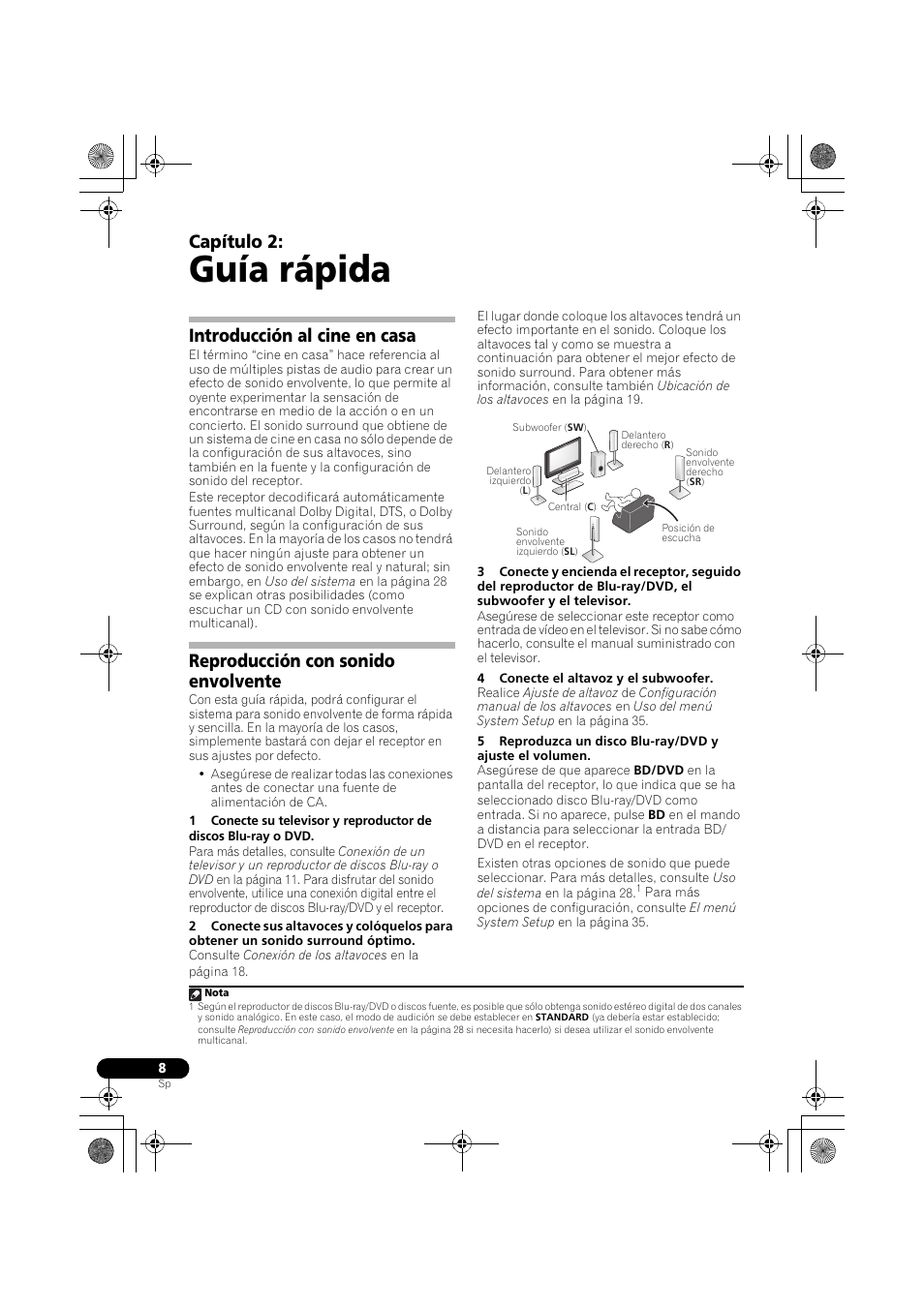 Introducción al cine en casa, Reproducción con sonido envolvente, Guía rápida | Capítulo 2 | Pioneer VSX-519V-K User Manual | Page 102 / 144
