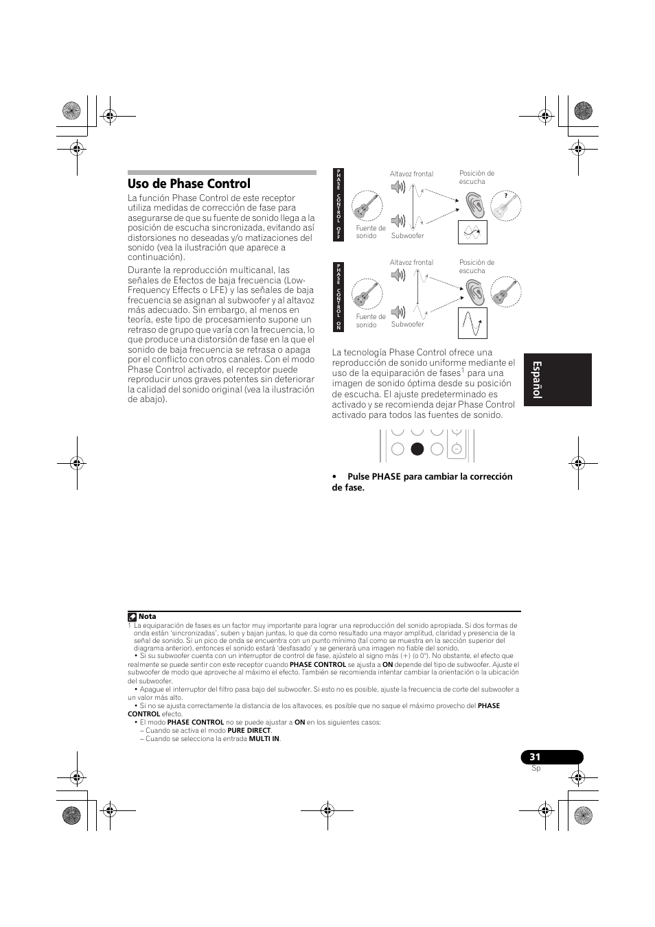 Uso de phase control, English français español | Pioneer VSX-519V-K User Manual | Page 125 / 144