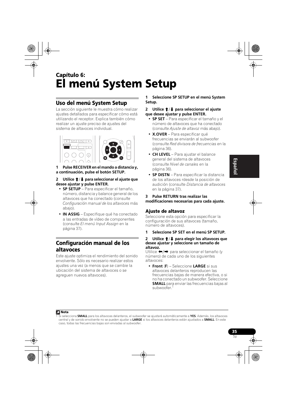 Uso del menú system setup, Configuración manual de los altavoces, Ajuste de altavoz | El menú system setup, Capítulo 6, English français español | Pioneer VSX-519V-K User Manual | Page 129 / 144