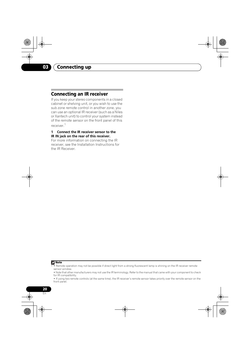 Connecting an ir receiver, Connecting up 03 | Pioneer VSX-519V-K User Manual | Page 20 / 144