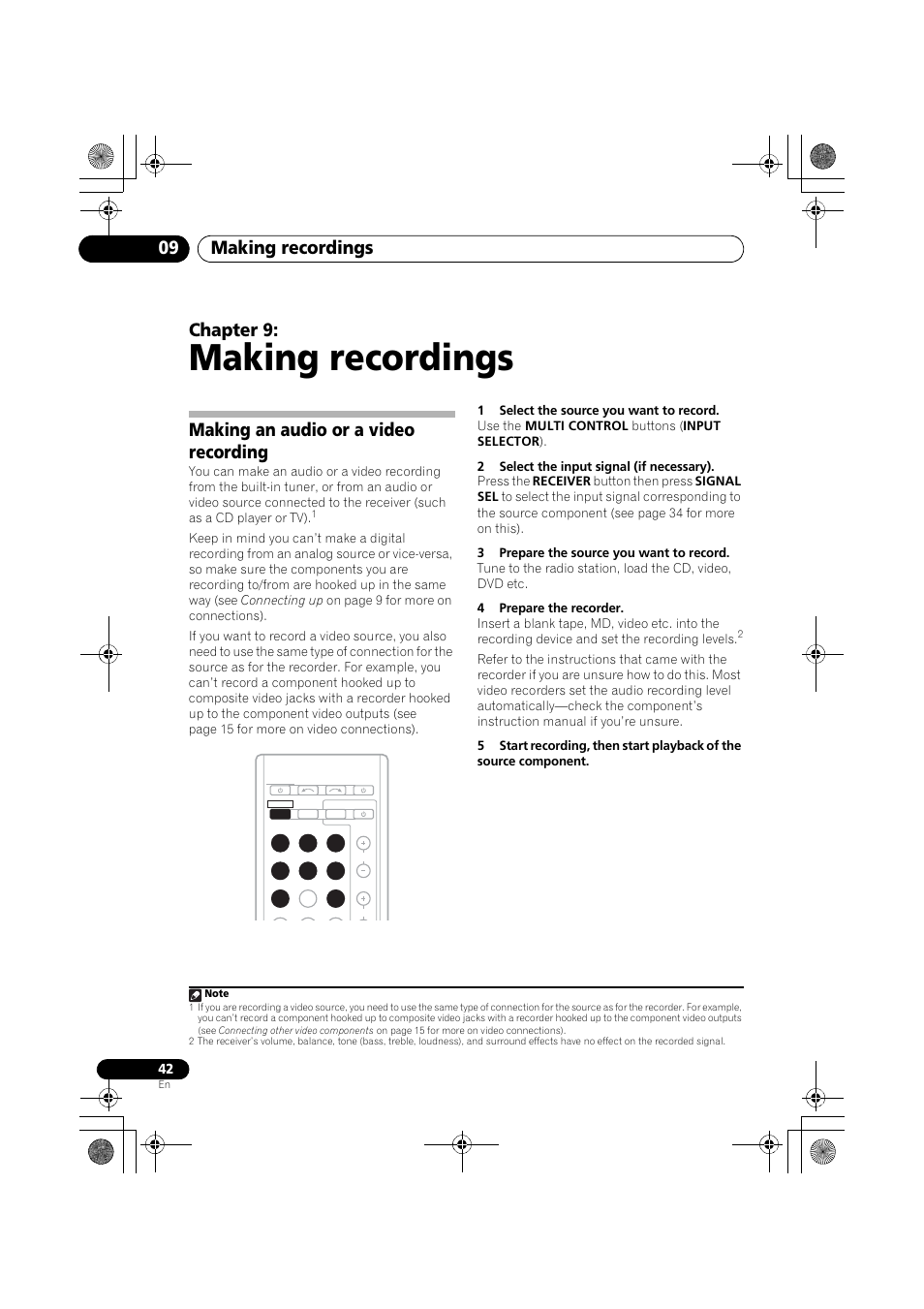 Making an audio or a video recording, Making recordings, Making recordings 09 | Chapter 9 | Pioneer VSX-519V-K User Manual | Page 42 / 144