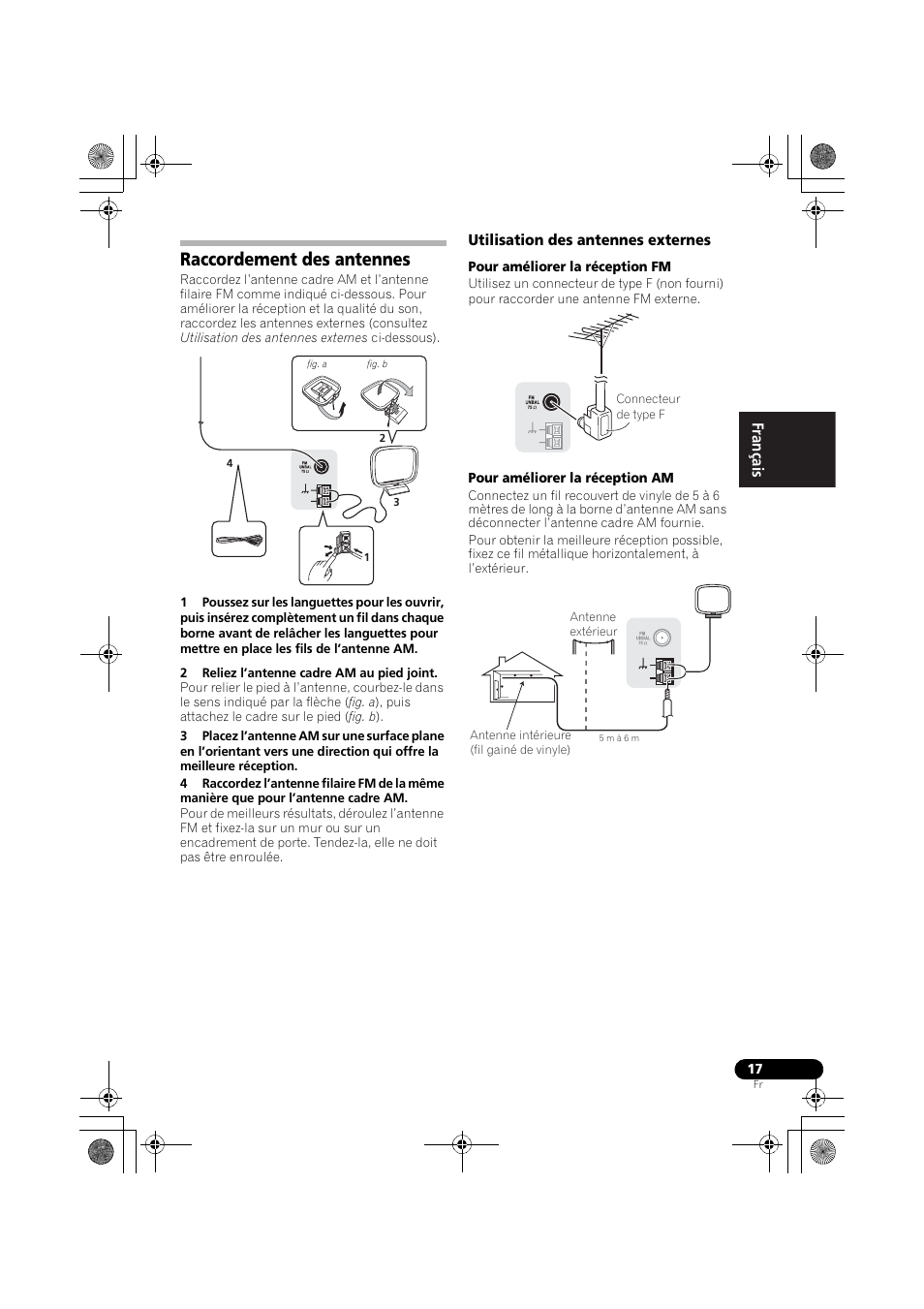 Raccordement des antennes, Utilisation des antennes externes, Engli sh françai s e spañol | Pioneer VSX-519V-K User Manual | Page 65 / 144