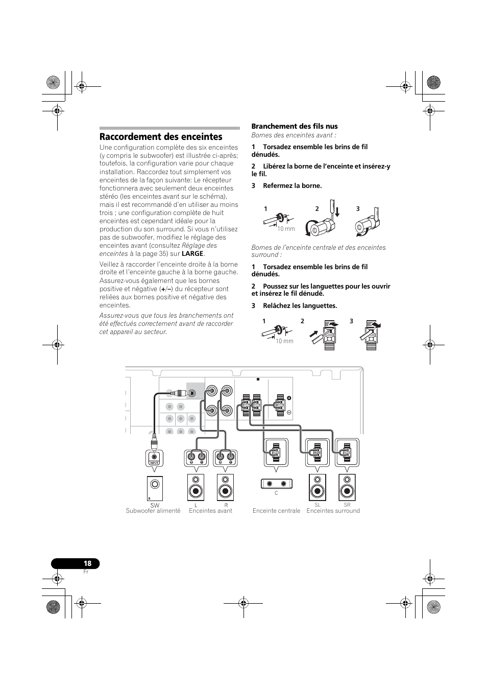 Raccordement des enceintes, Branchement des fils nus | Pioneer VSX-519V-K User Manual | Page 66 / 144