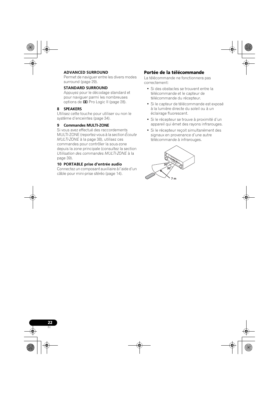 Portée de la télécommande | Pioneer VSX-519V-K User Manual | Page 70 / 144
