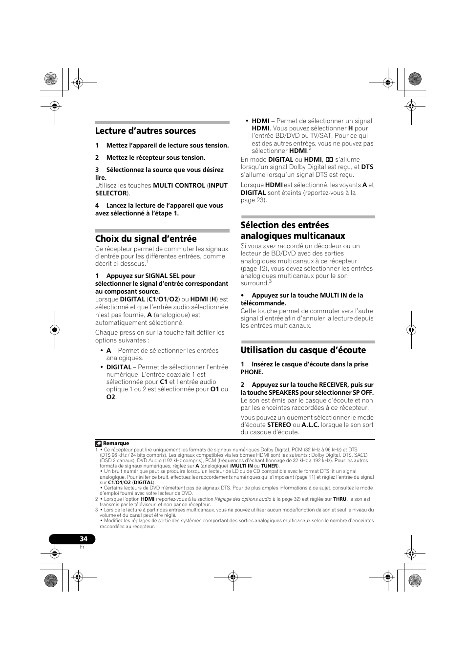 Lecture d’autres sources, Choix du signal d’entrée, Sélection des entrées analogiques | Multicanaux, Utilisation du casque d’écoute, Sélection des entrées analogiques multicanaux | Pioneer VSX-519V-K User Manual | Page 82 / 144