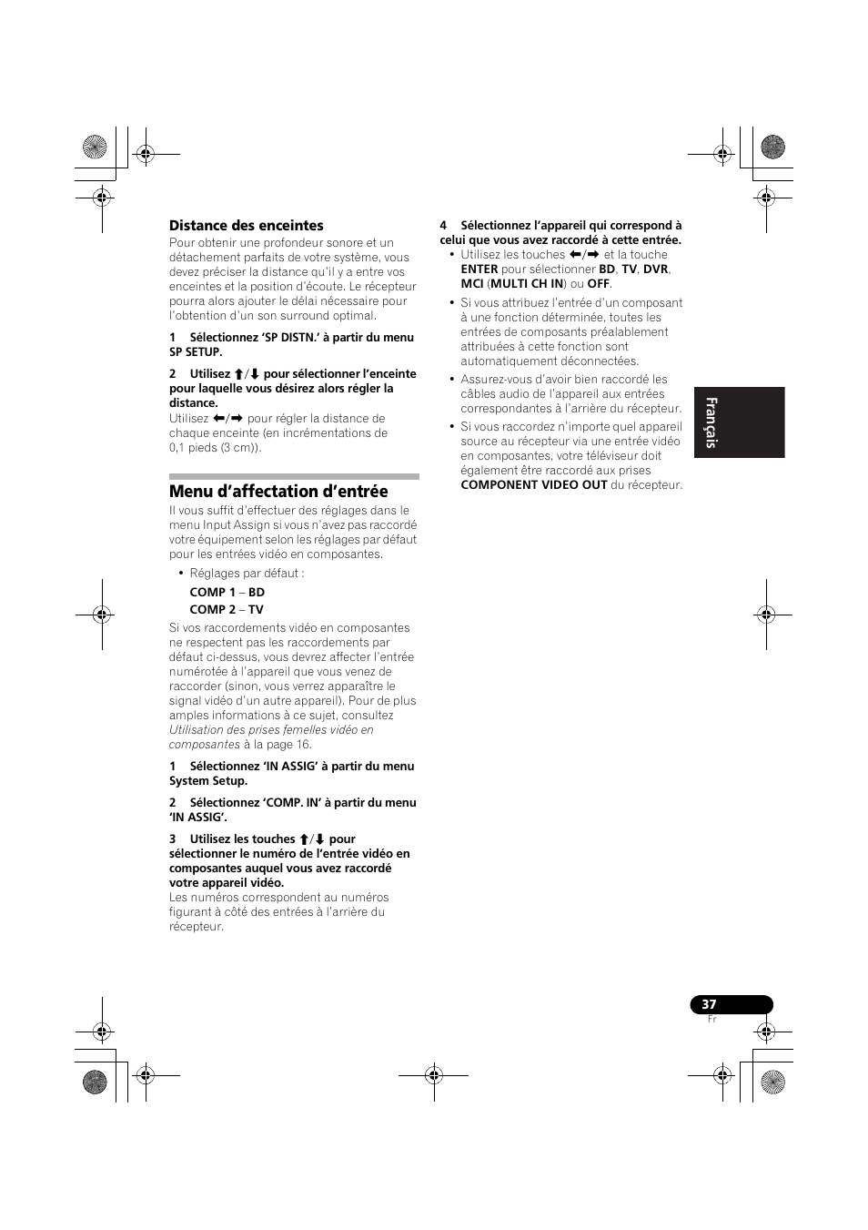 Distance des enceintes, Menu d’affectation d’entrée | Pioneer VSX-519V-K User Manual | Page 85 / 144