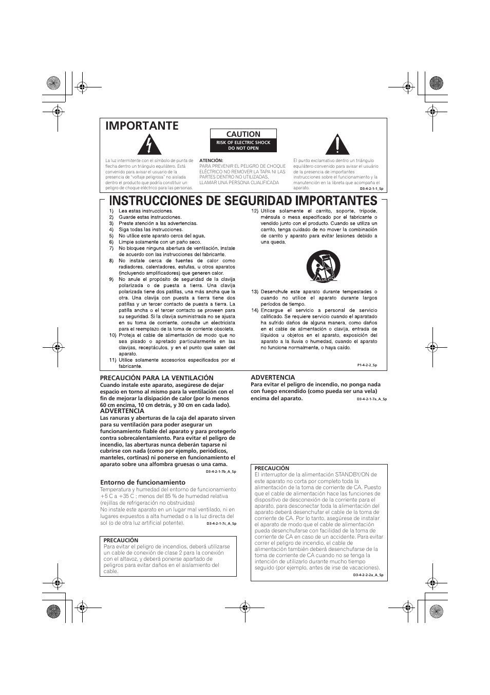 Importante, Caution | Pioneer VSX-519V-K User Manual | Page 97 / 144