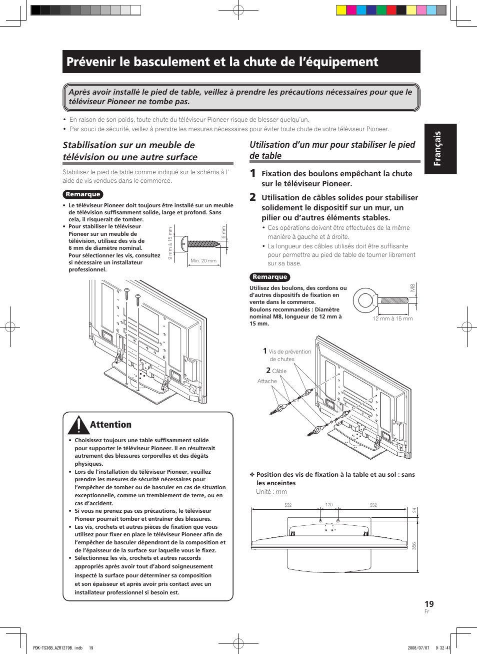 Français, Ttention | Pioneer KURO PDK-TS36B User Manual | Page 18 / 82