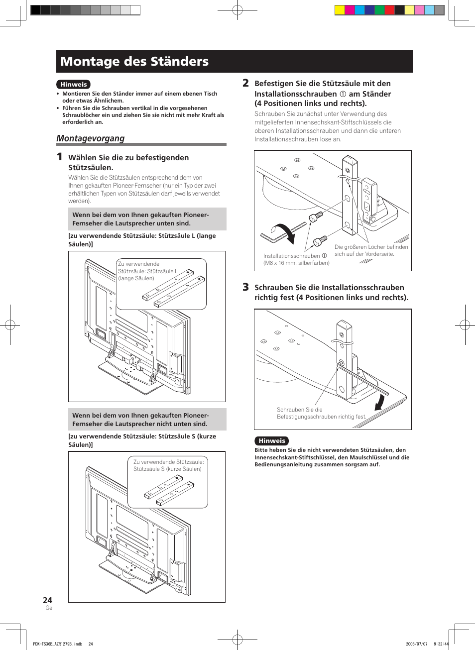 Montage des ständers, Montagevorgang | Pioneer KURO PDK-TS36B User Manual | Page 23 / 82