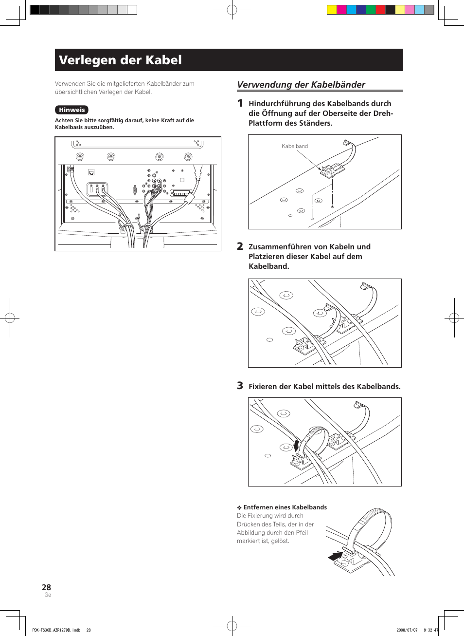 Verlegen der kabel | Pioneer KURO PDK-TS36B User Manual | Page 27 / 82