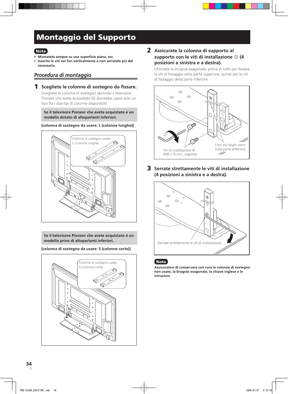 Montaggio del supporto, Procedura di montaggio | Pioneer KURO PDK-TS36B User Manual | Page 33 / 82