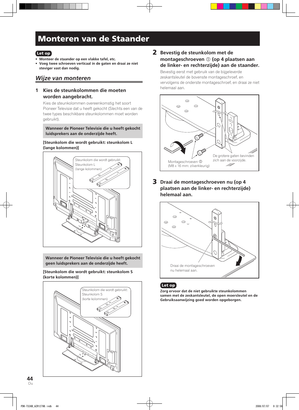 Monteren van de staander, Wijze van monteren | Pioneer KURO PDK-TS36B User Manual | Page 43 / 82