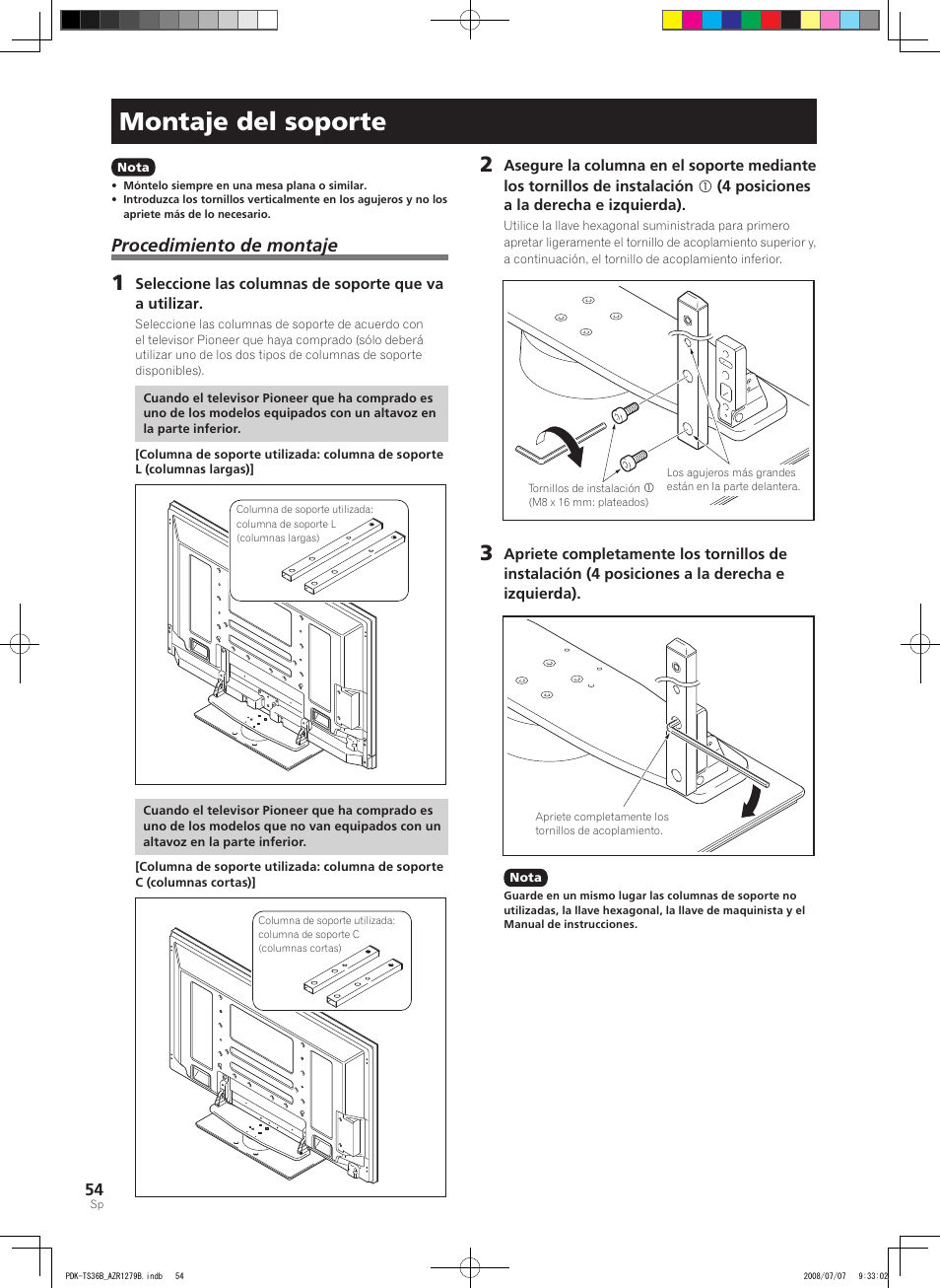 Montaje del soporte, Procedimiento de montaje | Pioneer KURO PDK-TS36B User Manual | Page 53 / 82