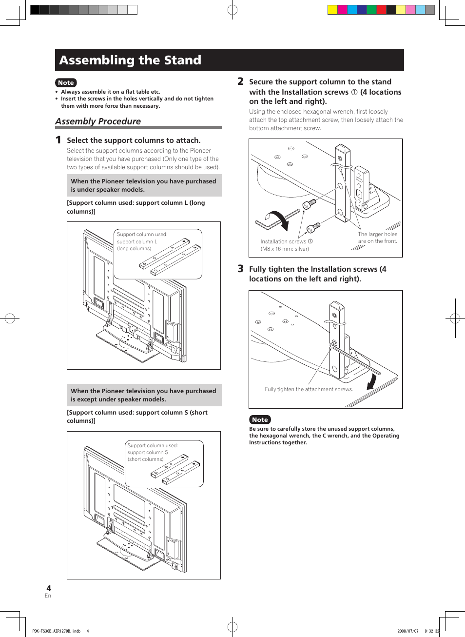 Assembling the stand, Assembly procedure | Pioneer KURO PDK-TS36B User Manual | Page 81 / 82