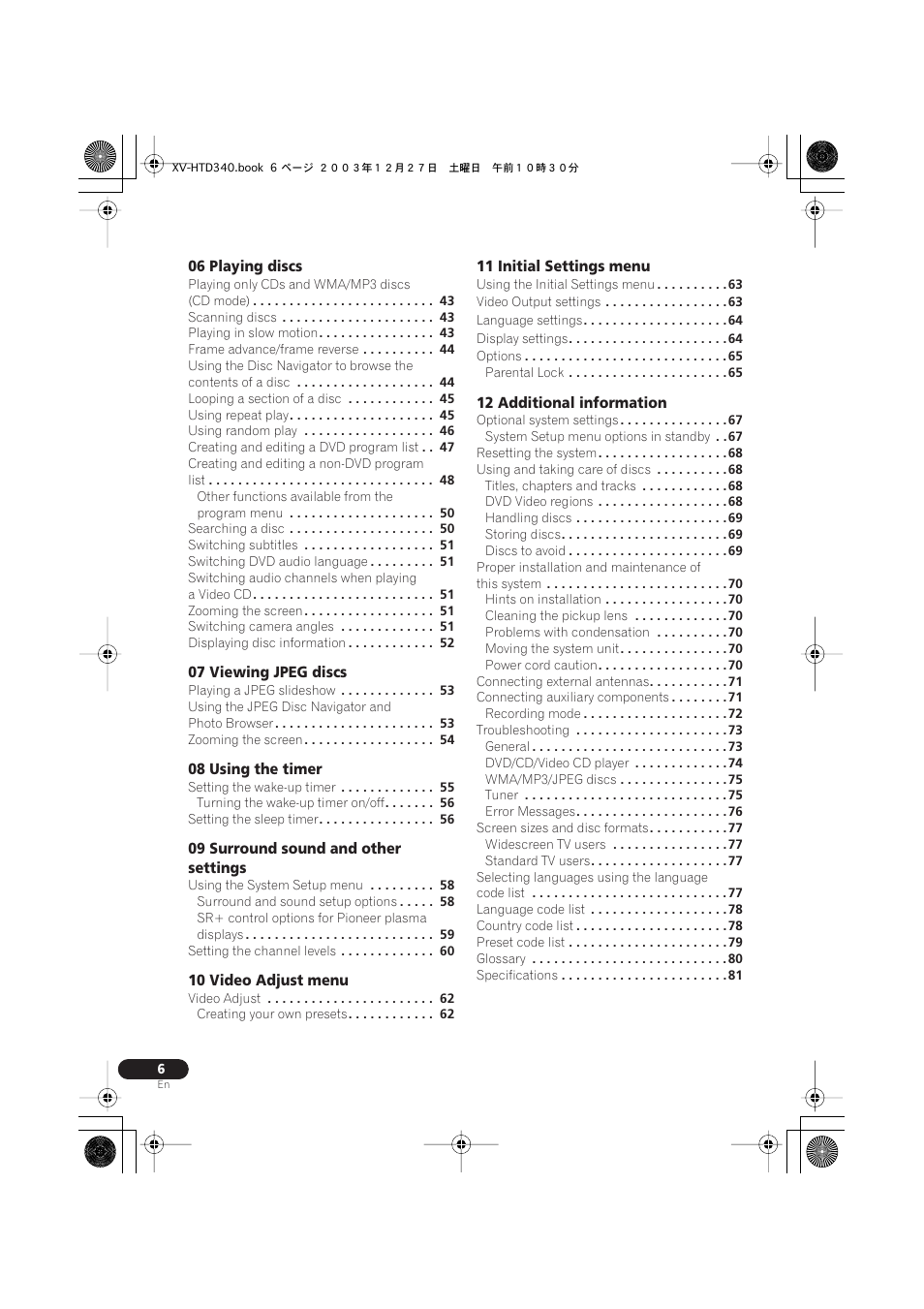 Pioneer XV-HTD340 User Manual | Page 6 / 84