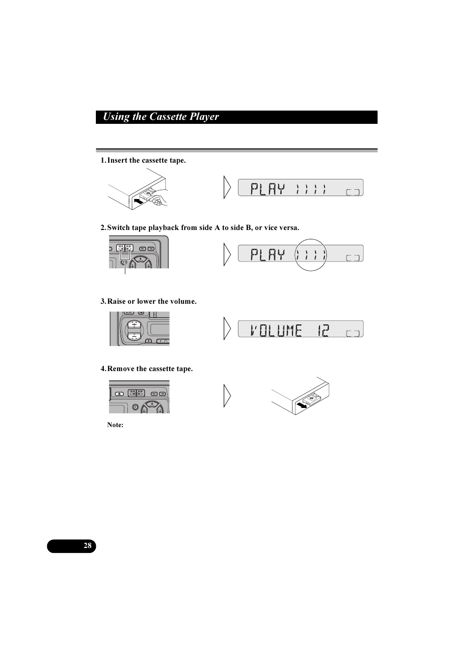 8vlqj wkh &dvvhwwh 3od\hu, Basic operation of cassette player | Pioneer KEH-P2800R User Manual | Page 28 / 48