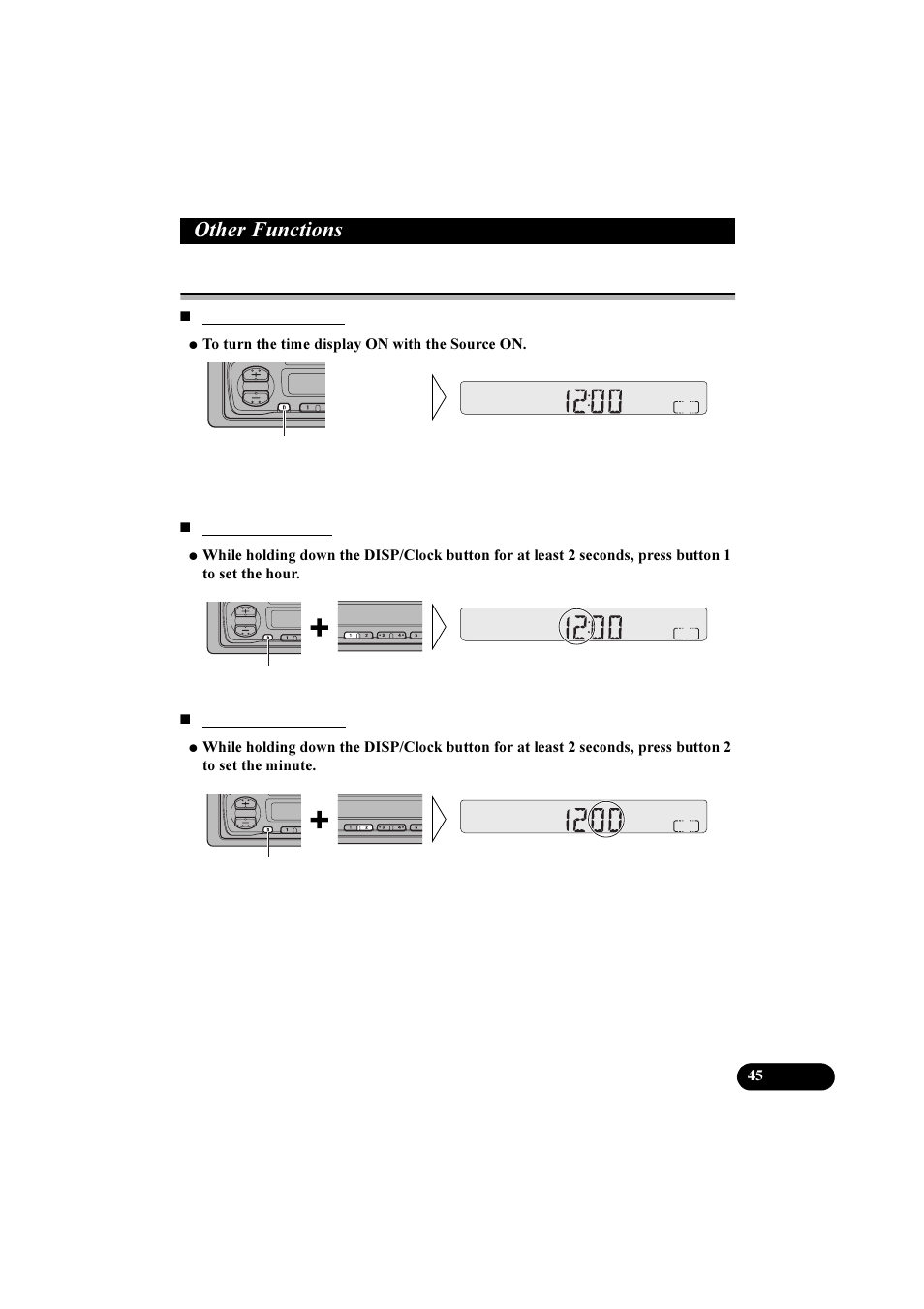 2wkhu )xqfwlrqv, Time display/setting | Pioneer KEH-P2800R User Manual | Page 45 / 48