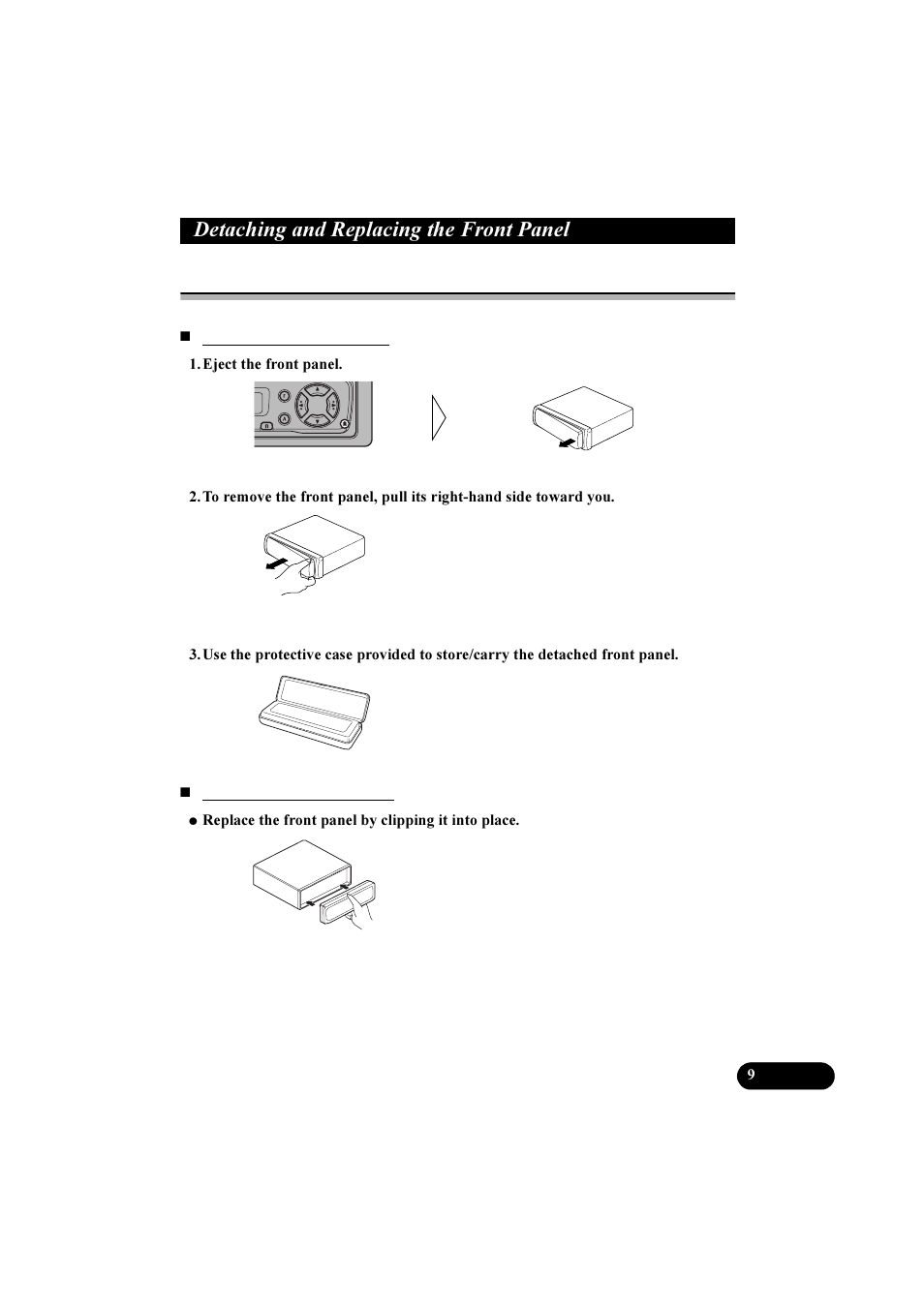 Hwdfklqj dqg 5hsodflqj wkh )urqw 3dqho, Theft protection | Pioneer KEH-P2800R User Manual | Page 9 / 48