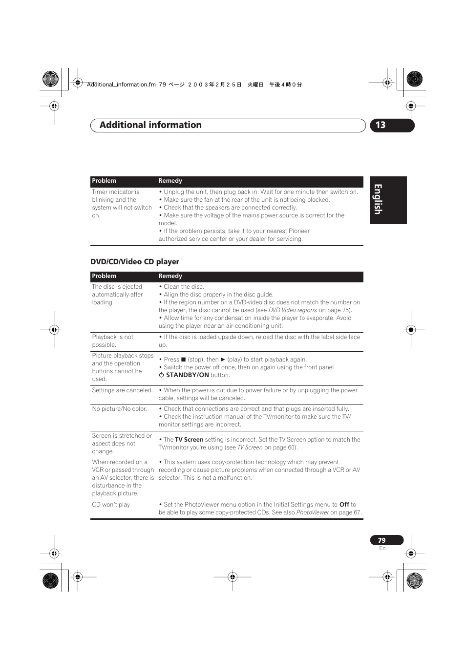 Dvd/cd/video cd player, Additional information 13 | Pioneer S-DV313 User Manual | Page 79 / 92