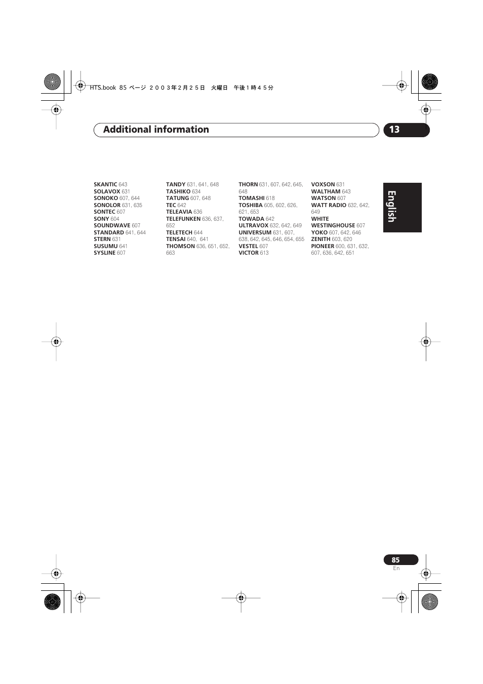 English italiano français, Nederlands, Español deutsch | Additional information 13 | Pioneer S-DV313 User Manual | Page 85 / 92