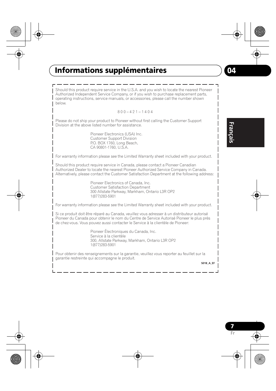 Informations supplémentaires | Pioneer IDK-80 User Manual | Page 13 / 45