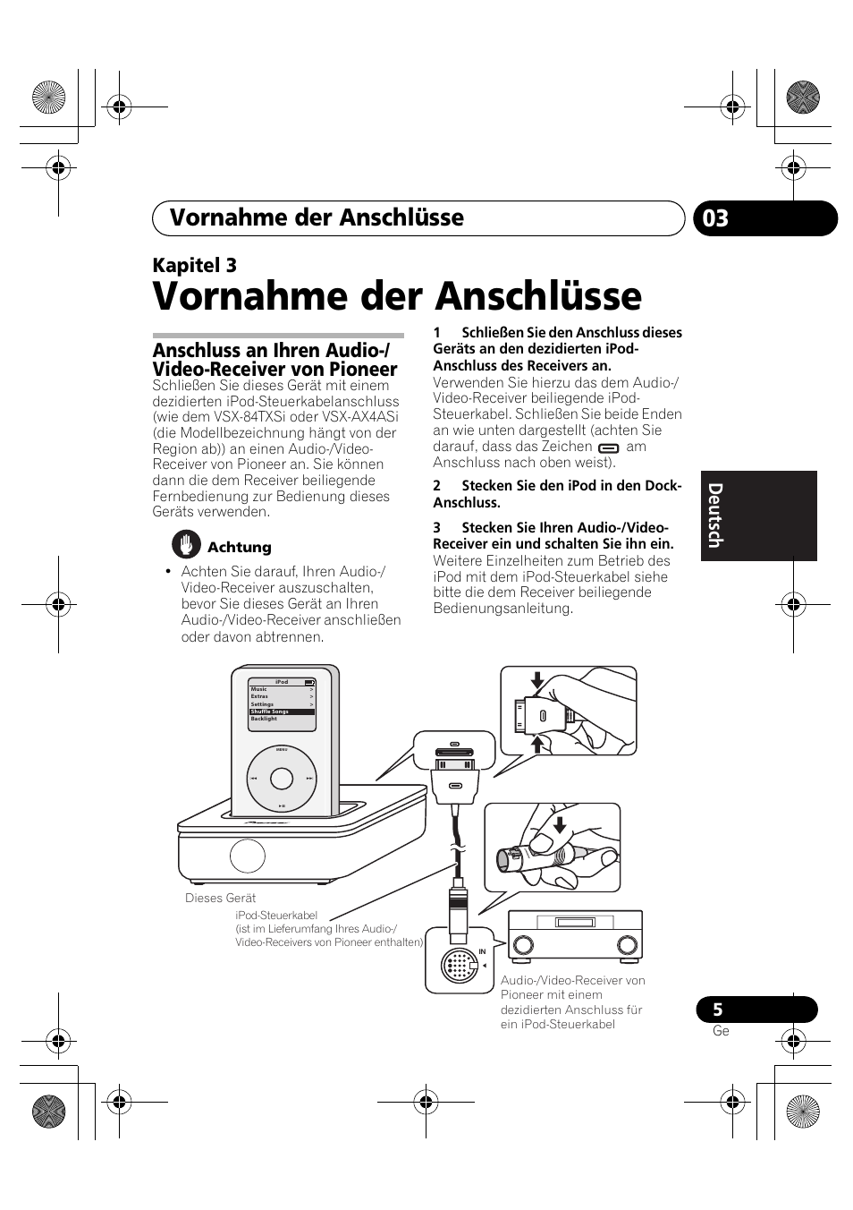 03 vornahme der anschlüsse, Vornahme der anschlüsse, Kapitel 3 | Pioneer IDK-80 User Manual | Page 17 / 45