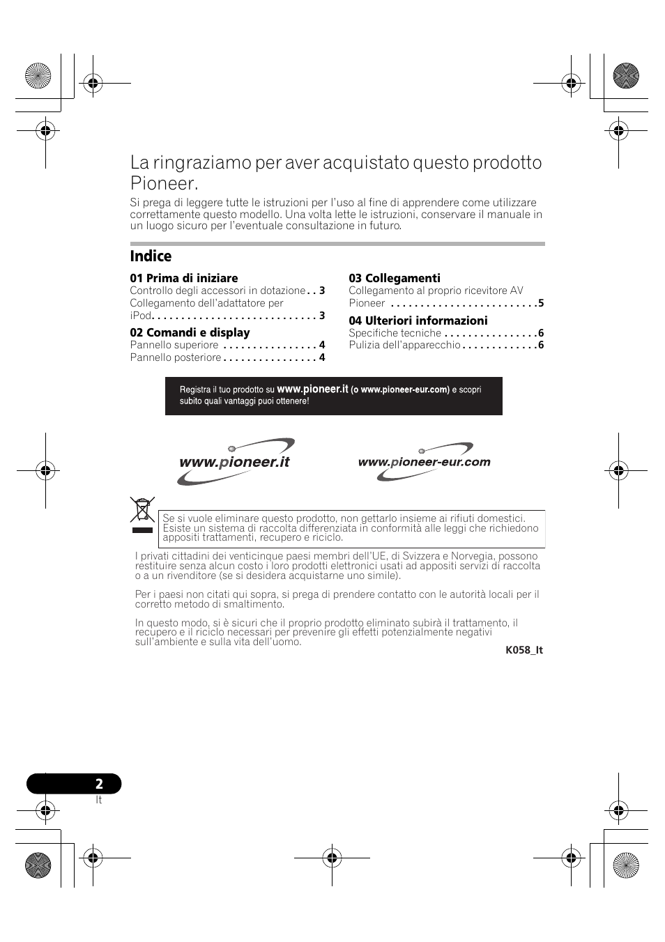 Indice | Pioneer IDK-80 User Manual | Page 20 / 45