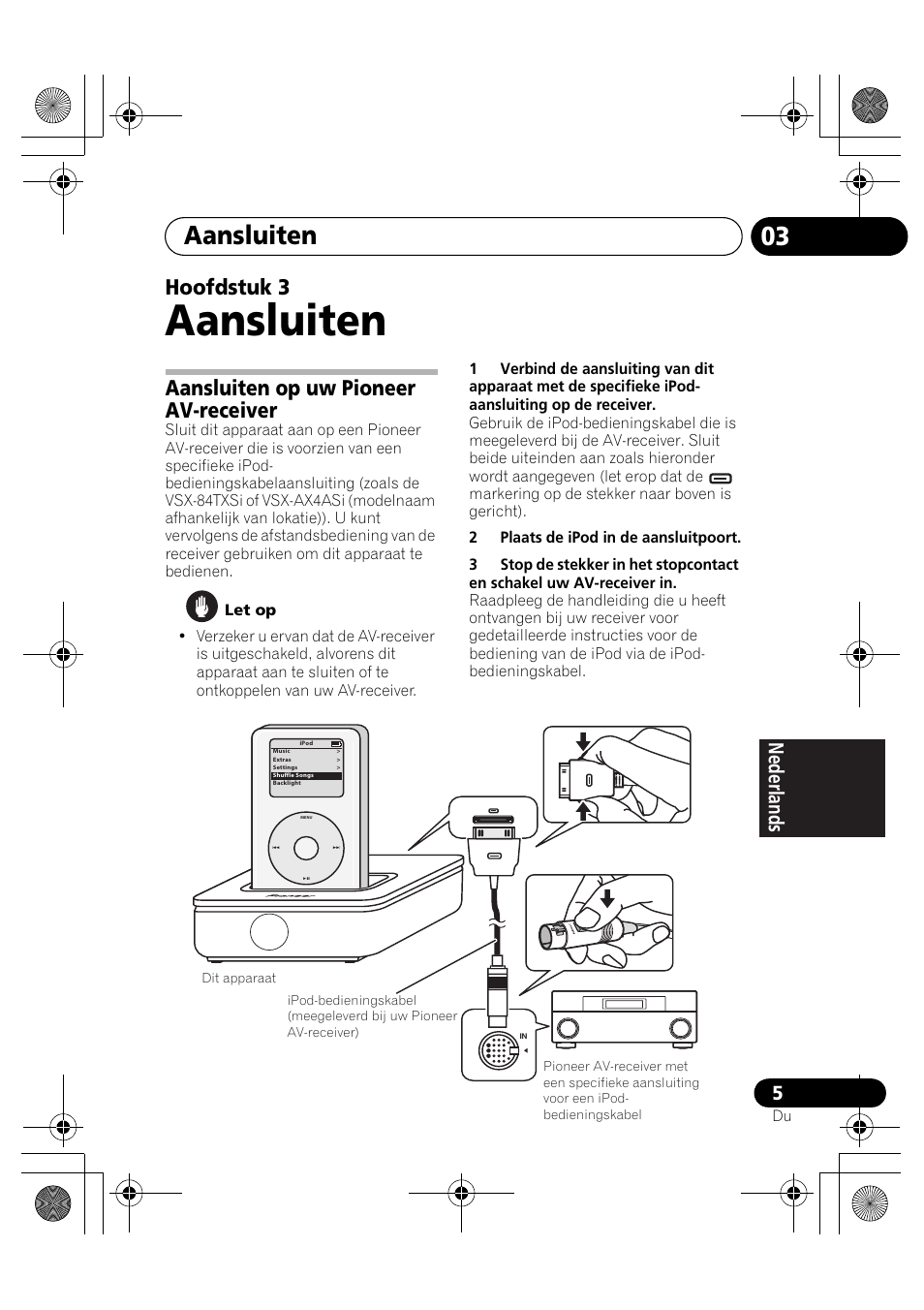 03 aansluiten, Aansluiten op uw pioneer av-receiver, Aansluiten | Hoofdstuk 3 | Pioneer IDK-80 User Manual | Page 29 / 45