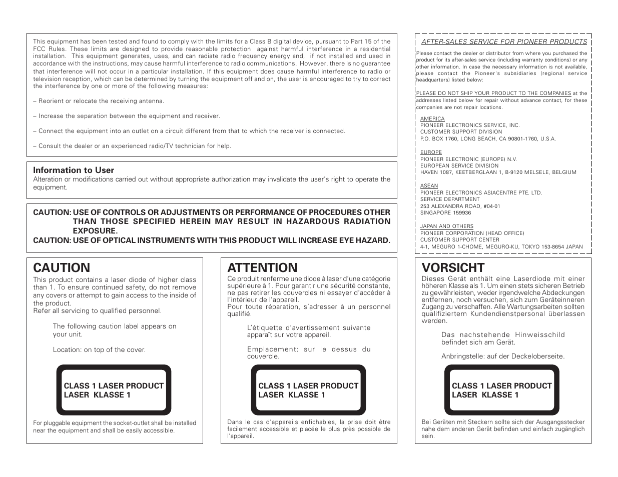 Attention, Vorsicht, Caution | Pioneer DVD-ROM DRIVE UNIT DVD-115 User Manual | Page 2 / 8