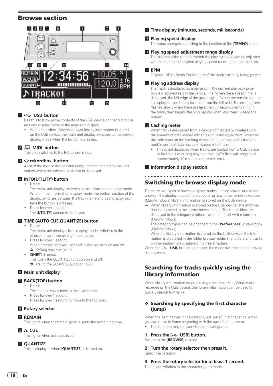 Browse section, Switching the browse display mode | Pioneer XDJ-AERO User Manual | Page 18 / 37