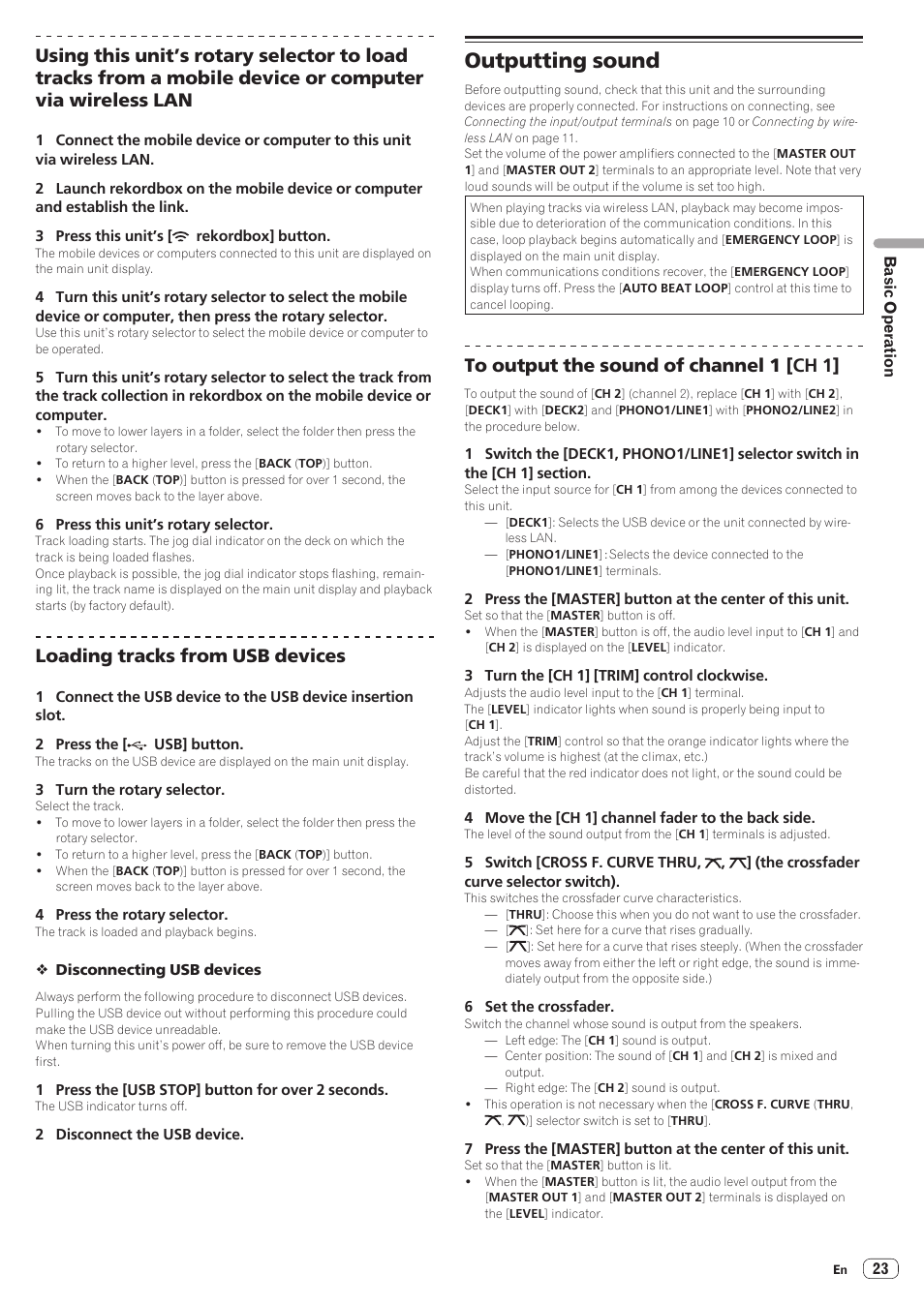 Outputting sound, Loading tracks from usb devices | Pioneer XDJ-AERO User Manual | Page 23 / 37