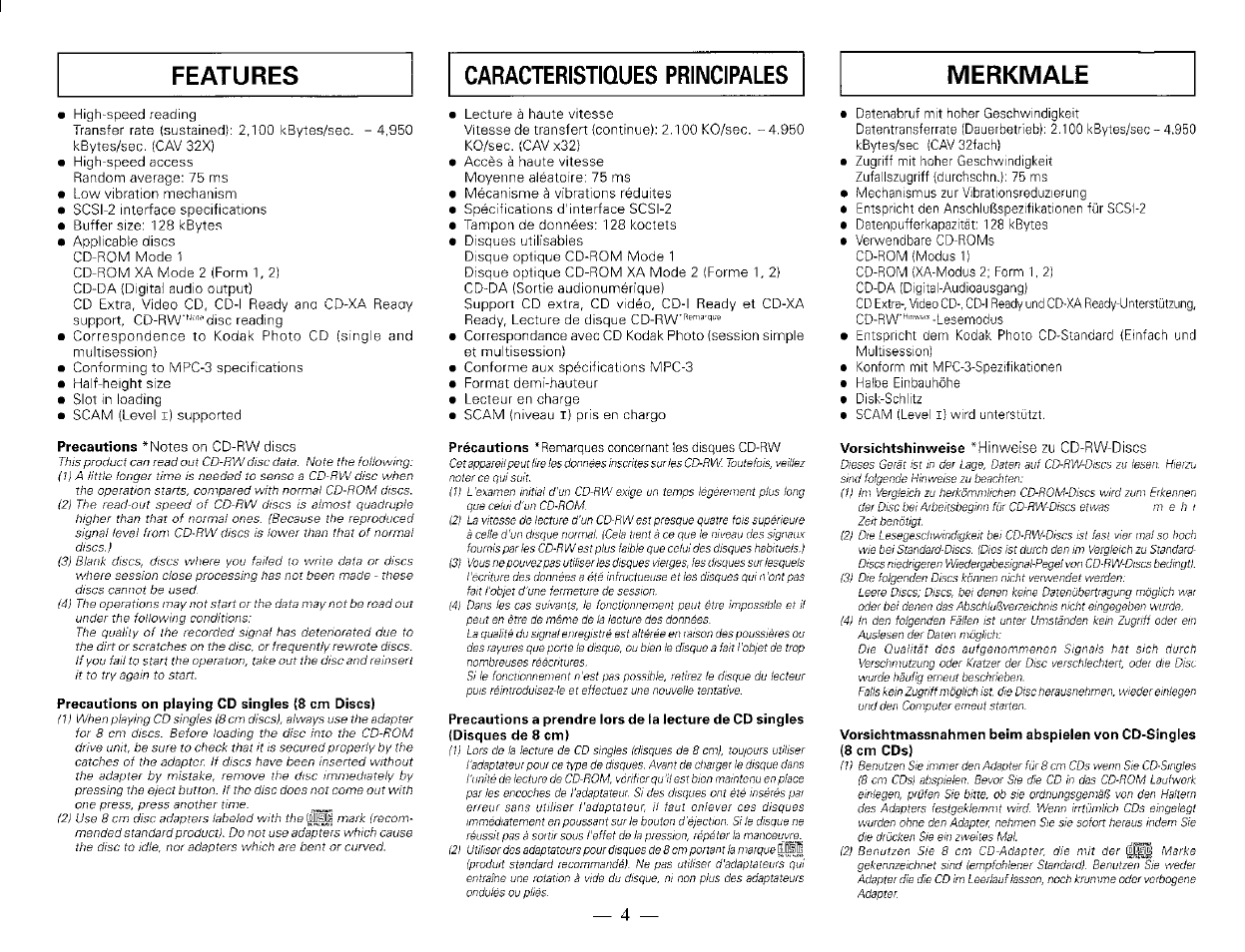 Features caracteristiques principales merkmale | Pioneer DR-506S User Manual | Page 6 / 8