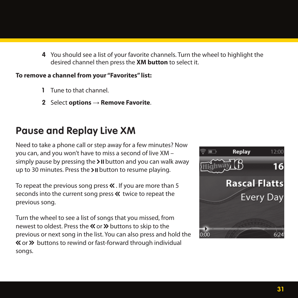 Pause and replay live xm | Pioneer CD-XMHOME1 User Manual | Page 31 / 78