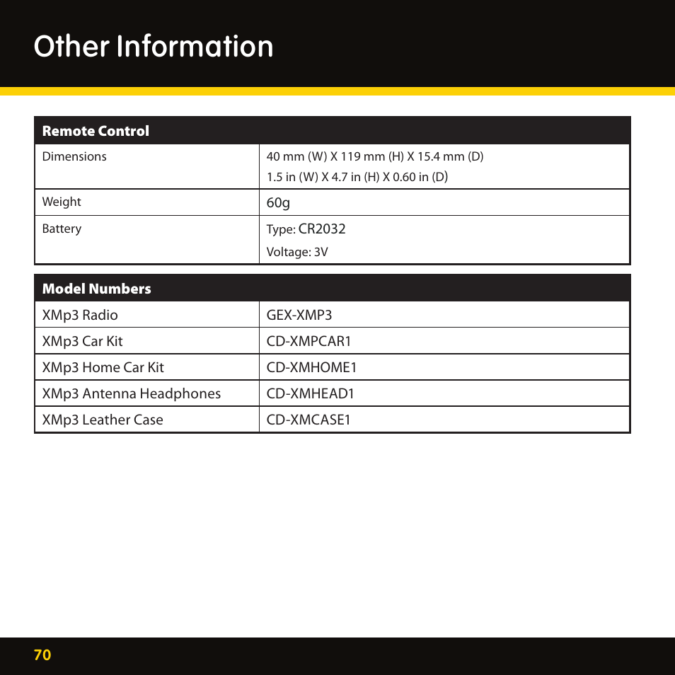 Other information | Pioneer CD-XMHOME1 User Manual | Page 70 / 78