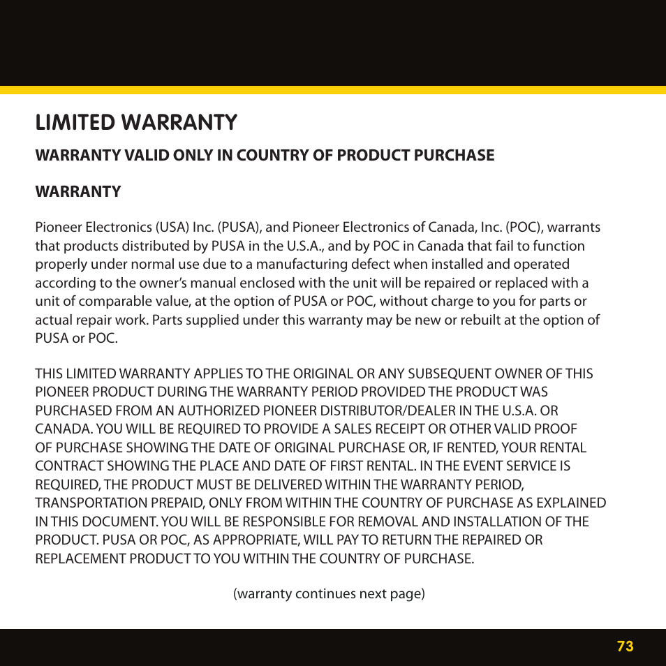 Limited warranty | Pioneer CD-XMHOME1 User Manual | Page 73 / 78